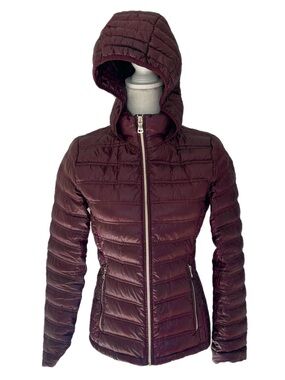 Calvin Klein Premium Down Puffer Packable Lightweight Jacket Burgundy XS Hood